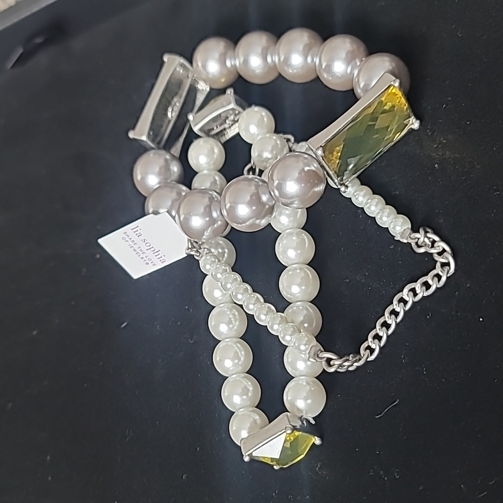 NWT!! Elegant Pearl and Silver Bracelet Set by LIA Sophia